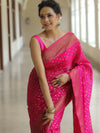 Banarasee Semi-Chiffon Saree With Antique Gold Zari Work-Pink