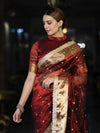 Banarasee Handwoven Tissue Saree With Embroidered Ghungroo Work-Maroon