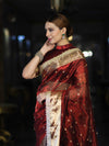 Banarasee Handwoven Tissue Saree With Embroidered Ghungroo Work-Maroon