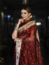 Banarasee Handwoven Tissue Saree With Embroidered Ghungroo Work-Maroon