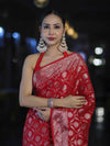 Banarasee Handwoven Georgette Saree With Zari Jaal Design & Border-Red