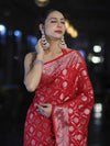 Banarasee Handwoven Georgette Saree With Zari Jaal Design & Border-Red