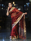 Banarasee Handwoven Tissue Saree With Embroidered Ghungroo Work-Maroon