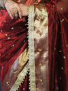 Banarasee Handwoven Tissue Saree With Embroidered Ghungroo Work-Maroon