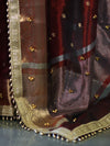 Banarasee Handwoven Tissue Saree With Embroidered Ghungroo Work-Maroon