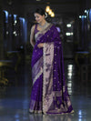 Banarasee Handloom Semi Silk Saree With Zari Buti Design & Lace Border-Violet