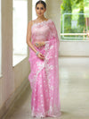 Banarasee Pure Organza Silk Saree With Floral Resham Embroidery-Lavender