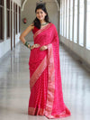 Banarasee Semi Silk Saree With Leheriya Design & Zari Border-Pink