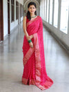 Banarasee Semi Silk Saree With Leheriya Design & Zari Border-Pink