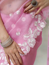 Banarasee Pure Organza Silk Saree With Floral Resham Embroidery-Lavender