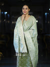 Banarasee Brocade Salwar Kameez Fabric With Jaal Design Contrast Dupatta-Green