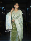 Banarasee Brocade Salwar Kameez Fabric With Jaal Design Contrast Dupatta-Green