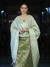 Banarasee Brocade Salwar Kameez Fabric With Jaal Design Contrast Dupatta-Green
