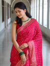 Banarasee Semi Silk Saree With Leheriya Design & Zari Border-Pink