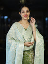 Banarasee Brocade Salwar Kameez Fabric With Jaal Design Contrast Dupatta-Green