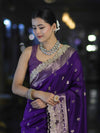 Banarasee Handloom Semi Silk Saree With Zari Buti Design & Lace Border-Violet