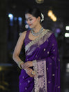 Banarasee Handloom Semi Silk Saree With Zari Buti Design & Lace Border-Violet