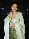 Banarasee Brocade Salwar Kameez Fabric With Jaal Design Contrast Dupatta-Green