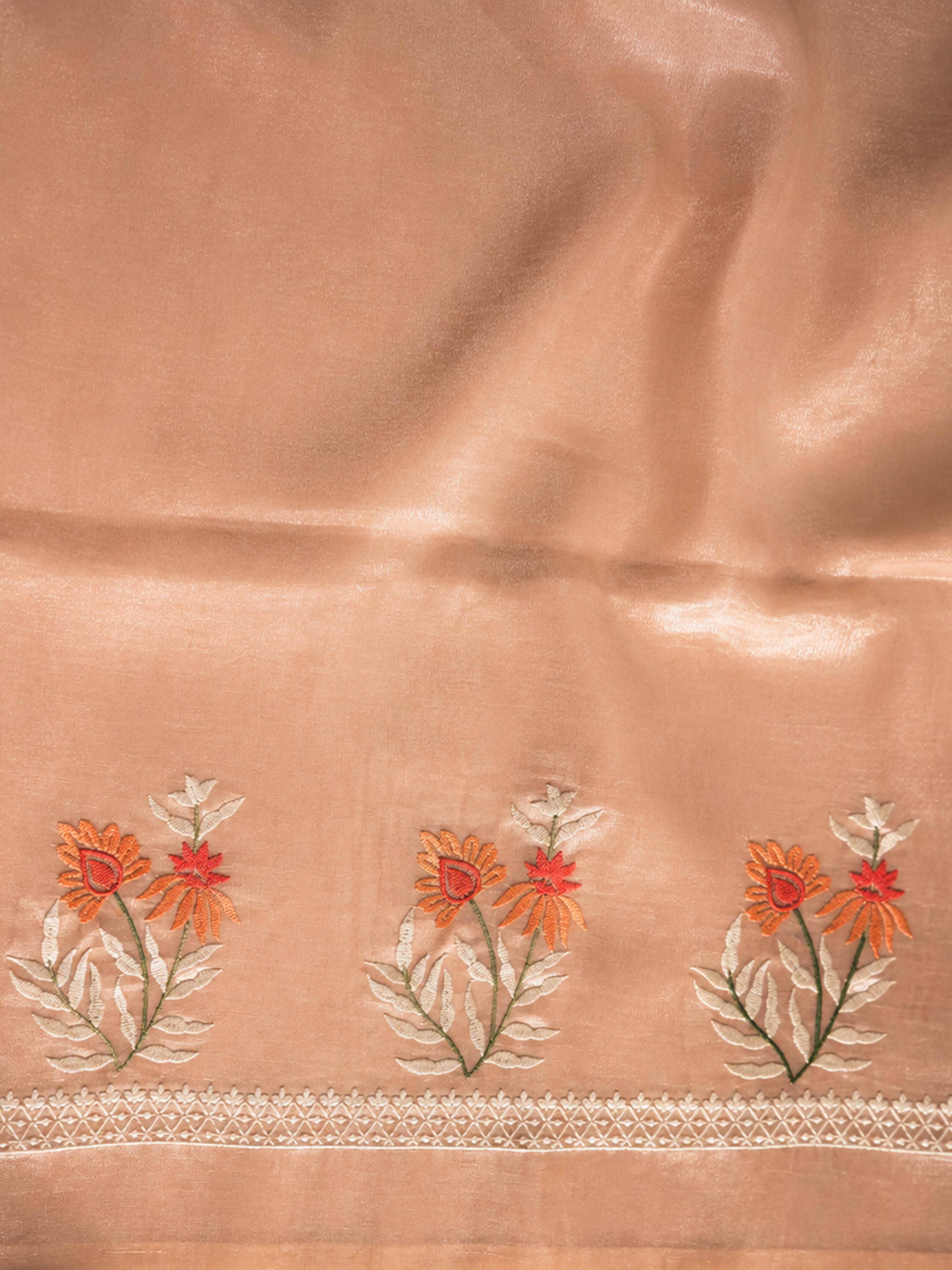 Banarasee Soft Tissue Thread Embroidered Semi-Stitched Salwar Kameez Fabric With Dupatta Set-Peach