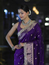 Banarasee Handloom Semi Silk Saree With Zari Buti Design & Lace Border-Violet