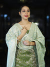 Banarasee Brocade Salwar Kameez Fabric With Jaal Design Contrast Dupatta-Green