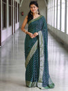 Banarasee Semi Silk Saree With Leheriya Design & Zari Border-Teal Blue