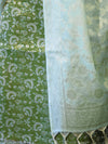 Banarasee Brocade Salwar Kameez Fabric With Jaal Design Contrast Dupatta-Green