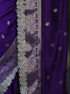Banarasee Handloom Semi Silk Saree With Zari Buti Design & Lace Border-Violet