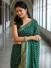 Banarasee Semi Silk Saree With Leheriya Design & Zari Border-Deep Green