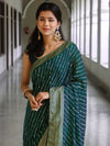 Banarasee Semi Silk Saree With Leheriya Design & Zari Border-Teal Blue