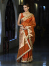 Banarasee Handwoven Tissue Saree With Embroidered Ghungroo Work-Rust (Dual Tone)