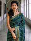 Banarasee Semi Silk Saree With Leheriya Design & Zari Border-Teal Blue