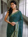 Banarasee Semi Silk Saree With Leheriya Design & Zari Border-Teal Blue