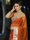 Banarasee Handwoven Tissue Saree With Embroidered Ghungroo Work-Rust (Dual Tone)