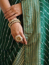 Banarasee Semi Silk Saree With Leheriya Design & Zari Border-Deep Green
