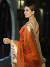 Banarasee Handwoven Tissue Saree With Embroidered Ghungroo Work-Rust (Dual Tone)