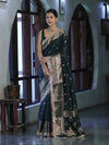 Banarasee Handloom Semi Silk Saree With Zari Buti Design & Lace Border-Deep Green