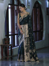Banarasee Handloom Semi Silk Saree With Zari Buti Design & Lace Border-Deep Green