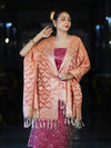 Banarasee Brocade Salwar Kameez Fabric With Jaal Design Contrast Dupatta-Magenta & Peach