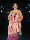 Banarasee Brocade Salwar Kameez Fabric With Jaal Design Contrast Dupatta-Magenta & Peach