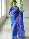 Banarasee Handwoven Faux Georgette Saree With Silver Zari Buti Design-Blue