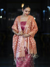 Banarasee Brocade Salwar Kameez Fabric With Jaal Design Contrast Dupatta-Magenta & Peach