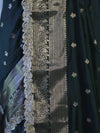Banarasee Handloom Semi Silk Saree With Zari Buti Design & Lace Border-Deep Green