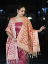 Banarasee Brocade Salwar Kameez Fabric With Jaal Design Contrast Dupatta-Magenta & Peach