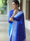 Banarasee Handwoven Faux Georgette Saree With Silver Zari Buti Design-Blue