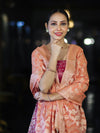 Banarasee Brocade Salwar Kameez Fabric With Jaal Design Contrast Dupatta-Magenta & Peach