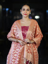 Banarasee Brocade Salwar Kameez Fabric With Jaal Design Contrast Dupatta-Magenta & Peach