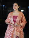 Banarasee Brocade Salwar Kameez Fabric With Jaal Design Contrast Dupatta-Magenta & Peach