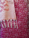 Banarasee Brocade Salwar Kameez Fabric With Jaal Design Contrast Dupatta-Magenta & Peach