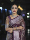 Banarasee Handloom Tissue Saree With Zari Buta Work & Border-Light Purple